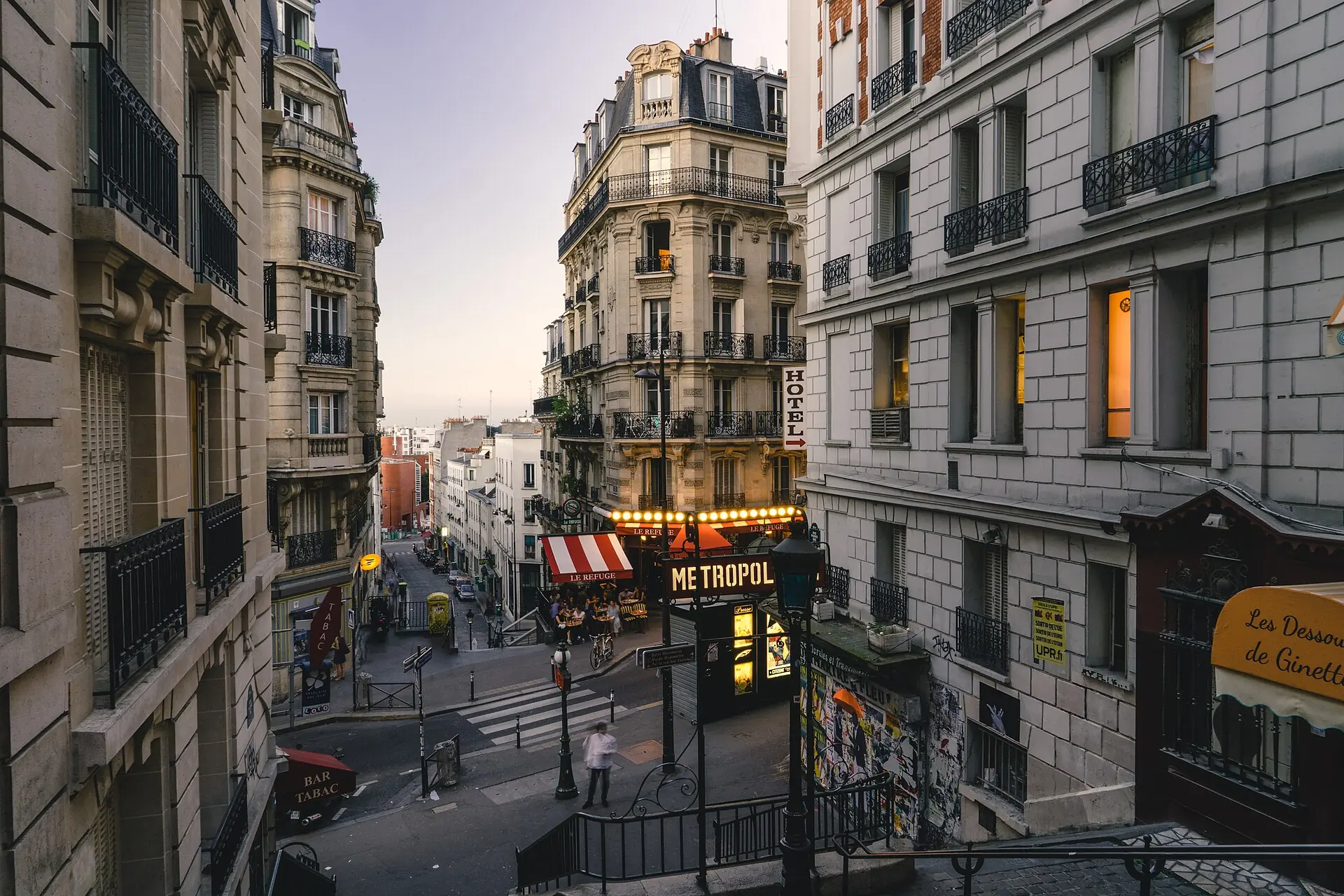 A Paris street at dusk