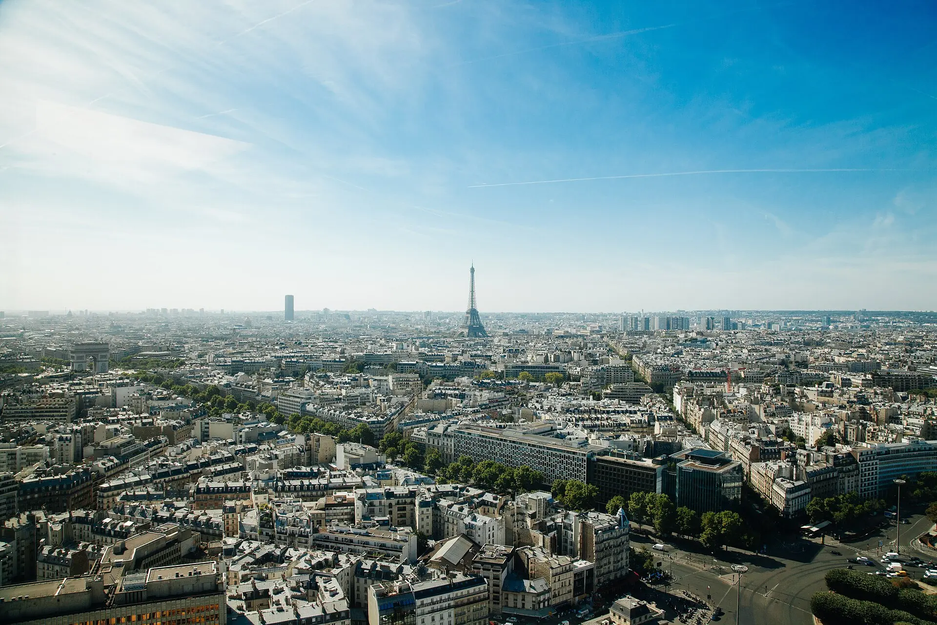 View across the rooftops of Paris towards the Eiffel Tower